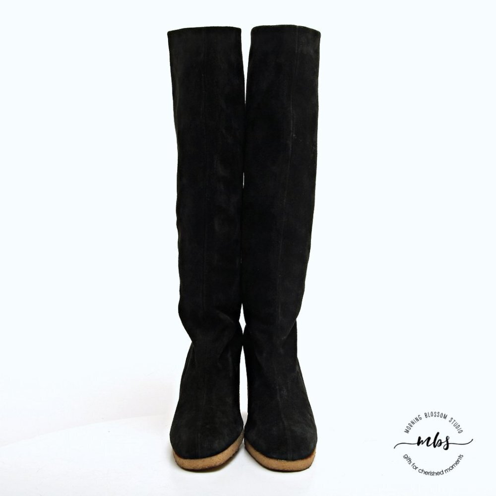 Fendissime by Fendi Suede Wedge Tall Boots in Black Women Size 5.5 - Picture 3 of 13